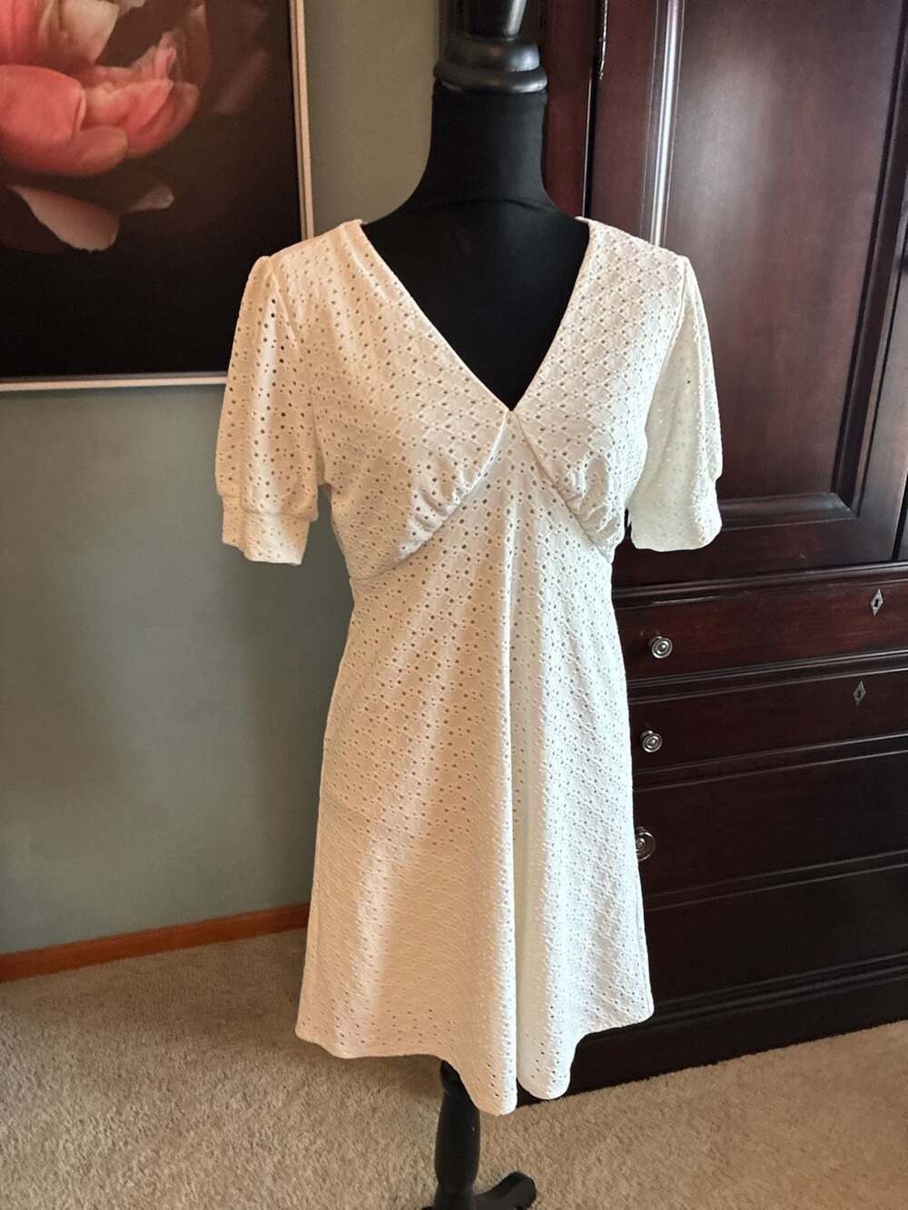 Gilli Rosalinda Knit Eyelet Mini Dress in White, Size M A724